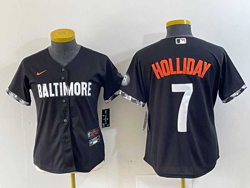 Womens Baltimore Orioles #7 Jackson Holliday Black 2023 City Connect Cool Base Stitched Jersey